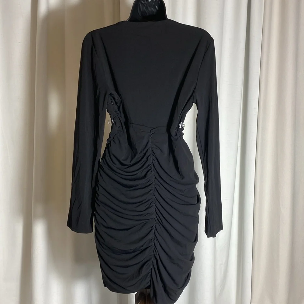 NWT ZARA BALCK DRAPED MINI DRESS/ZARA MINI LONG SLEEVE PARTY DRESS Size L